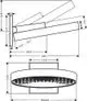 Hansgrohe Kopfbrause mit rundem, flachem Design und Wandanschluss. Diagramm zeigt Abmessungen und Neigungswinkel der Brause.